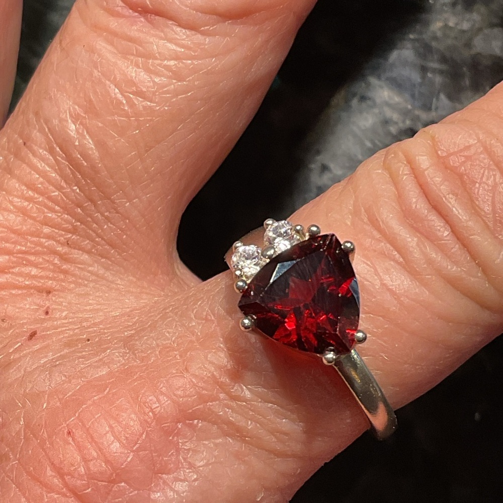 Almandine Garnet .925 Silver Unisex Ring - Picture 6 of 7